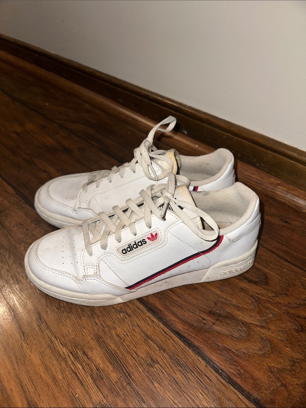 adidas White Leather Sneakers with Red & Navy Accents